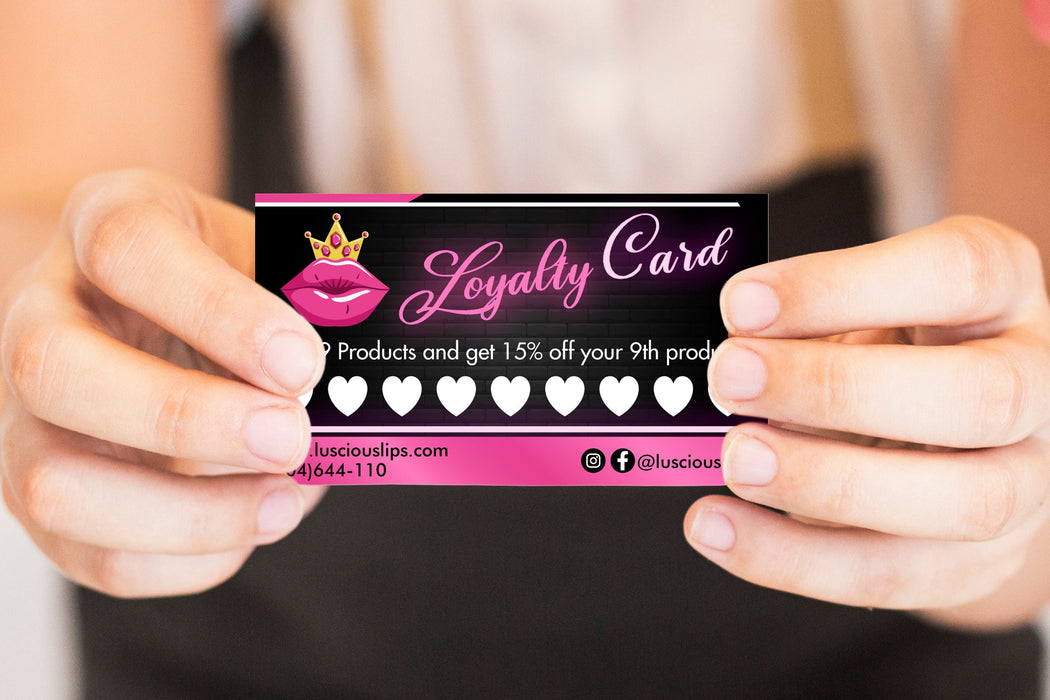 Downloadable Lipstick Loyalty Card, Lip-gloss Rewards Punch Card |Beauty Loyalty Card Template, Beauty Reward Cards Template |Salon Rewards Card Design