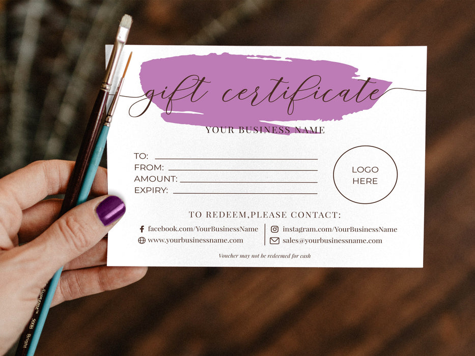 DIY Purple Minimalist Gift Certificate Template Digital File, Editable Thank You Gift Certificate Template Printable Gift Cards |Gift Certificate Template