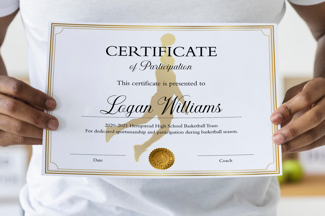 Downloadable Basketball Certificate Template, Basketball Participation Award, Editable Basketball Award, Basketball Diploma Sports,