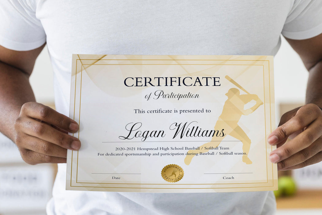 Downloadable Baseball Certificate Template, Baseball Participation Award, Editable Certificate Template |Personalized Diploma Sports Award