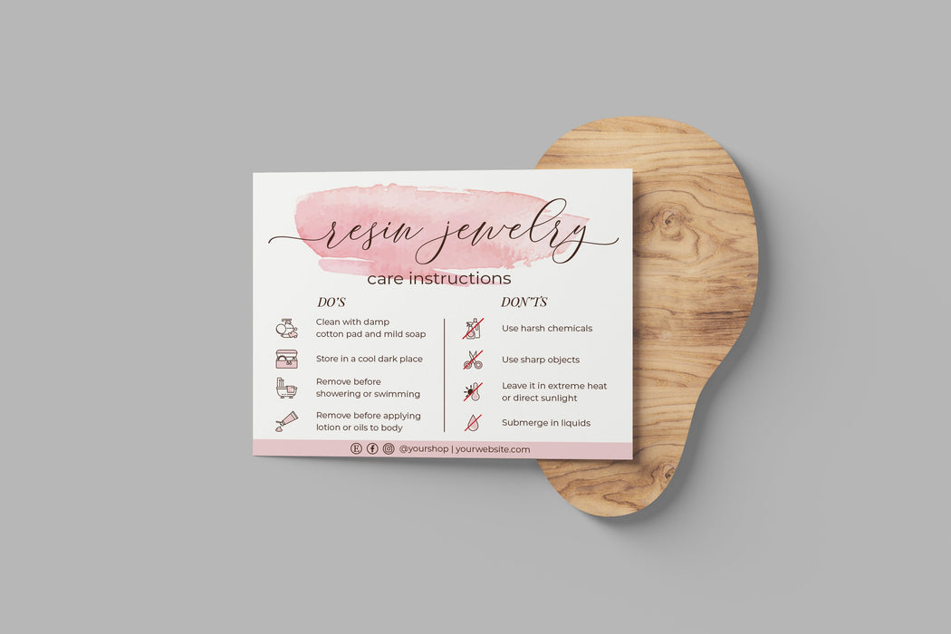 DIY Resin Jewelry Care Card, Editable Resin Jewelry Care Instructions, Resin Care Card Template| Care Instructions Card Resin Jewelry, Care Card Digital
