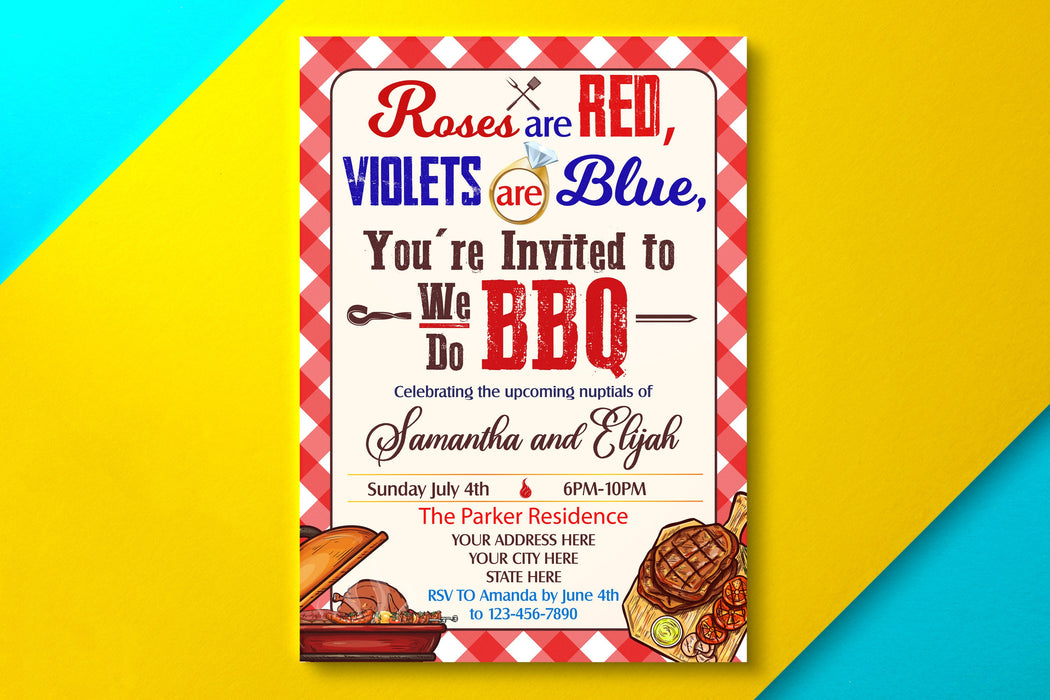 Editable We Do BBQ Engagement Backyard Party Invitation