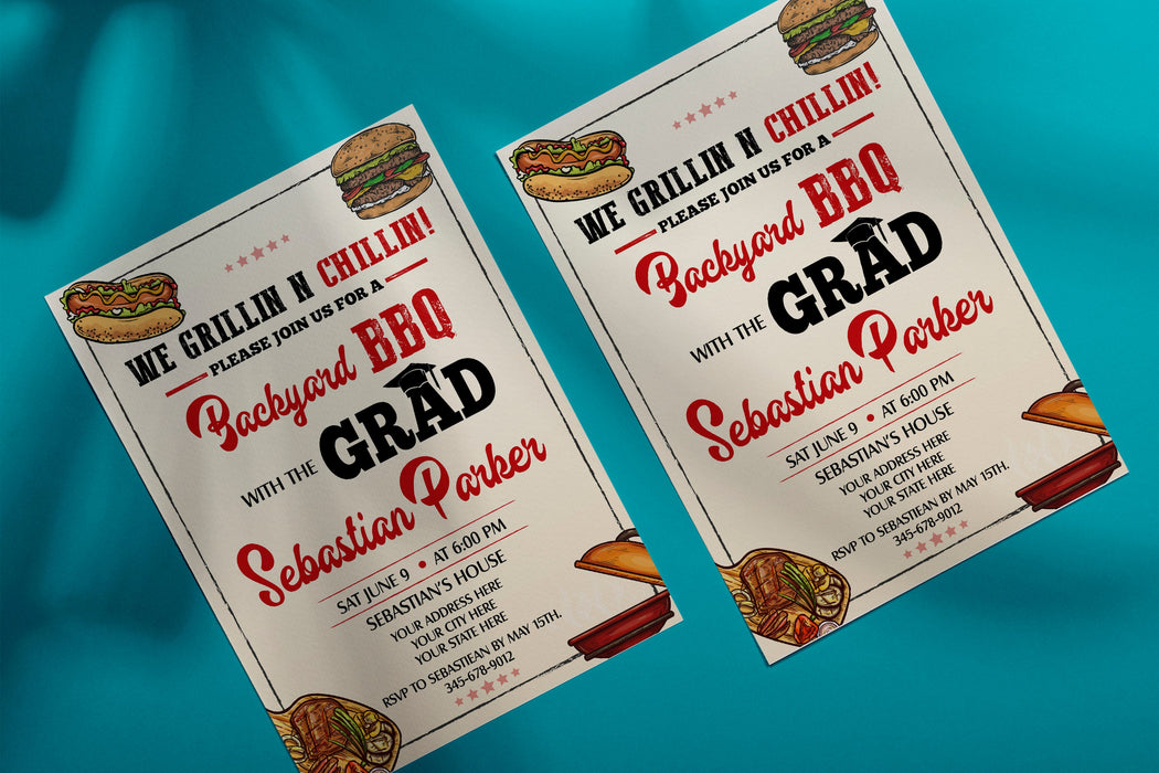 Downloadable Graduation BBQ Invitation, Editable Backyard BBQ Invitation, Graduation Celebration BBQ, Cookout Bbq Invitation,
