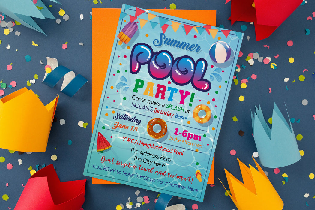 Editable Pool Party Invitation, Downloadable Kids Pool Party Birthday, Children's Pool Party Invite |Printable Kids Summer Party, Kids Summer Invitation