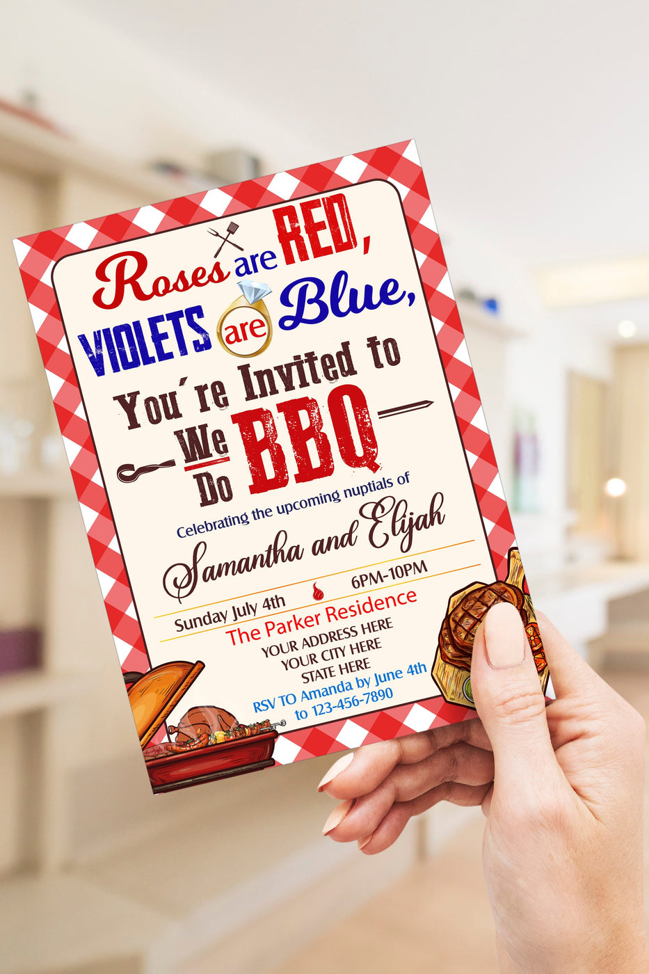Editable We Do BBQ Engagement Backyard Party Invite - Posh Park