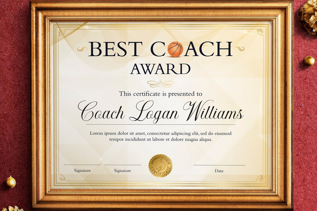 Downloadable Basketball Coach Certificate Template, Basketball Coach  of the Year Template, Basketball Coach Recognition Award, Sports Coach