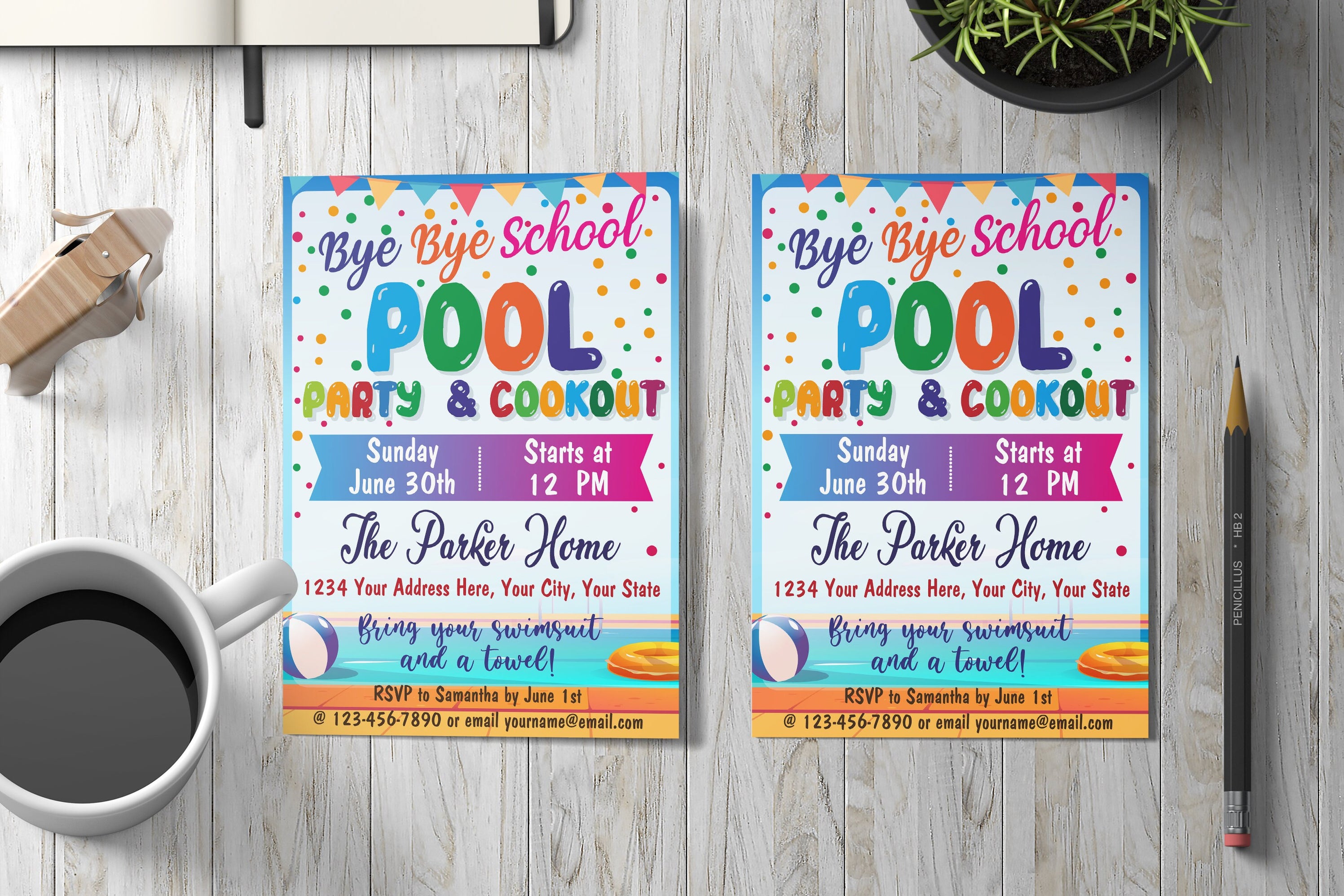 Editable End of School Pool Party Cookout for Kids and Teens Invitation ...