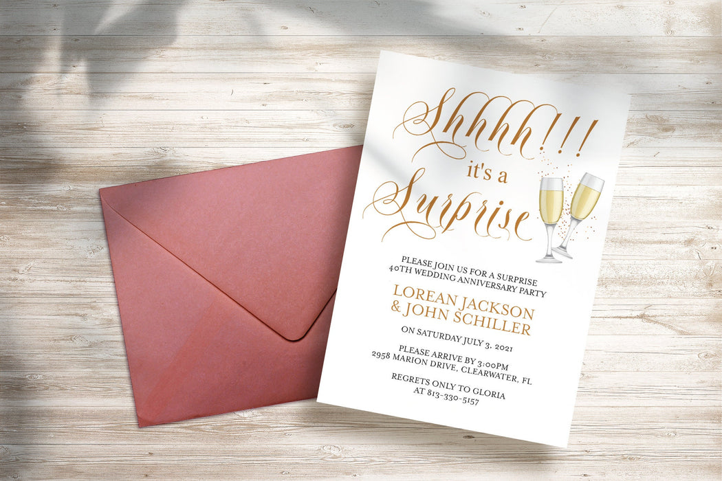 Editable Minimalist 40th Anniversary Invitation Surprise, Printable 40th Wedding Anniversary Party Invitations, Surprise 40 Years Anniversary Invites