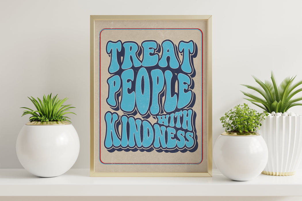 Treat People With Kindness Lyric Wall Art Printable Poster Blue Retro