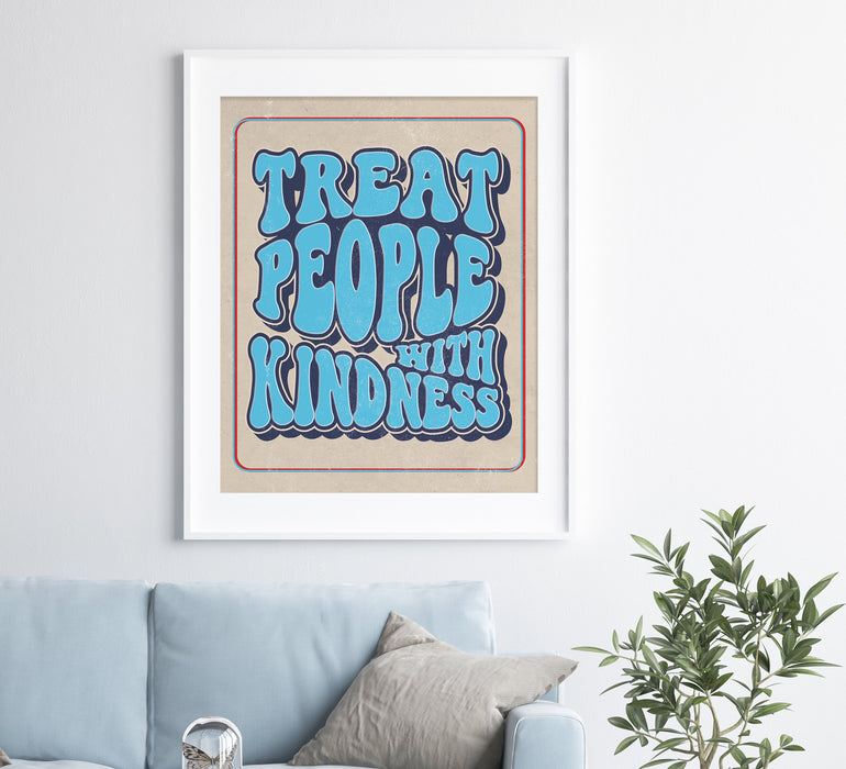 Treat People With Kindness Lyric Wall Art Printable Poster Blue Retro