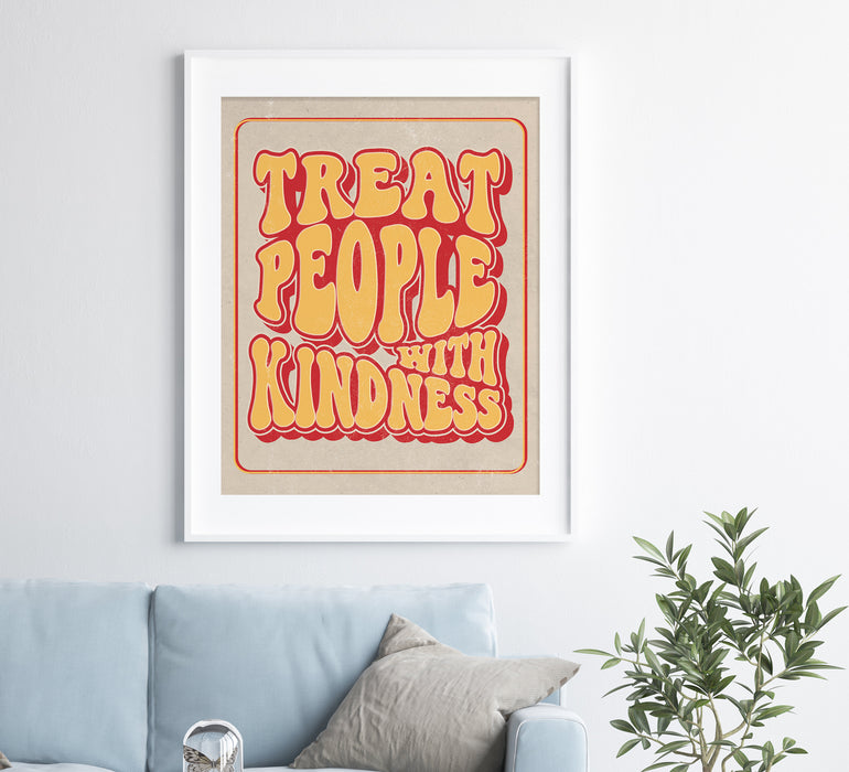 Digital Treat People With Kindness Print Wall Art Poster Yellow Orange