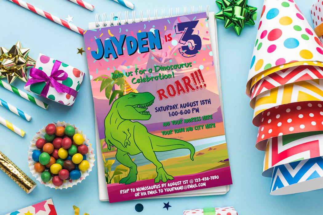 Editable Three Rex Invitation,  Printable 3 Rex Birthday Invite, Birthday Dinosaur Invitation, Download Dinosaur T-Rex Third Birthday
