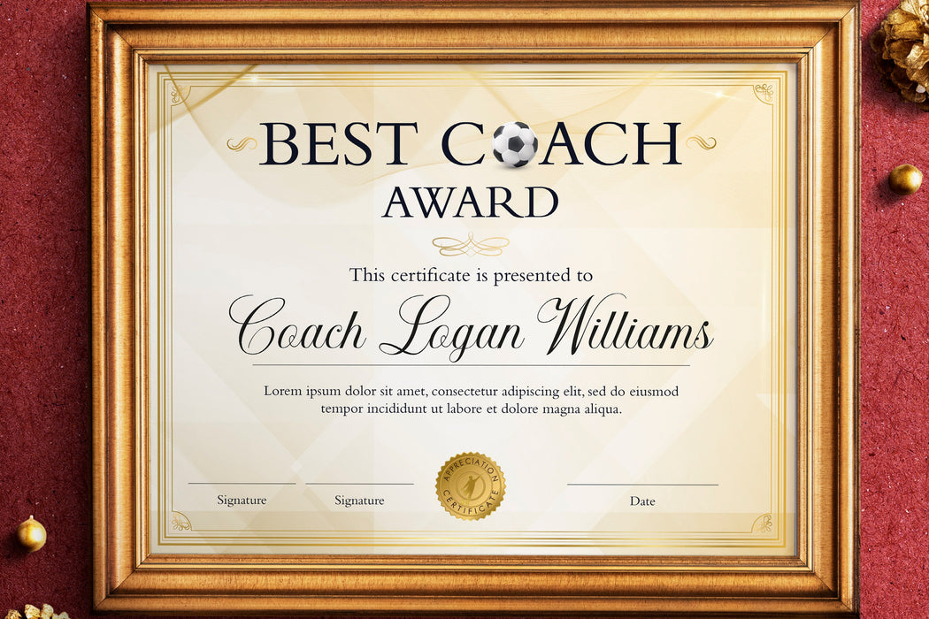 Downloadable Soccer Coach Certificate Template,  Editable Best Soccer Coach of the Year Template, Soccer Coach Recognition Award, Sports Coach