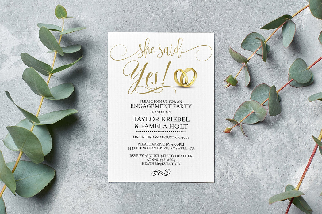 Editable Minimalist She Said Yes Invitation, Engagement Party Invitation Template, DIY Engagement Party Invitations, Editable Engagement Printable