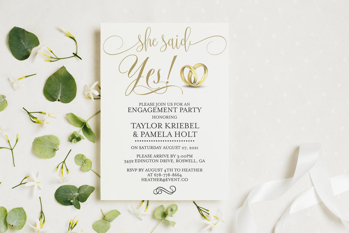 Editable Minimalist She Said Yes Invitation, Engagement Party Invitati ...