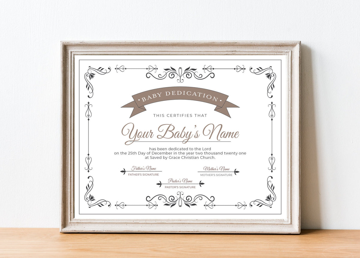 Baby Dedication Certificate, Editable Baby Christening Dedication, Pri