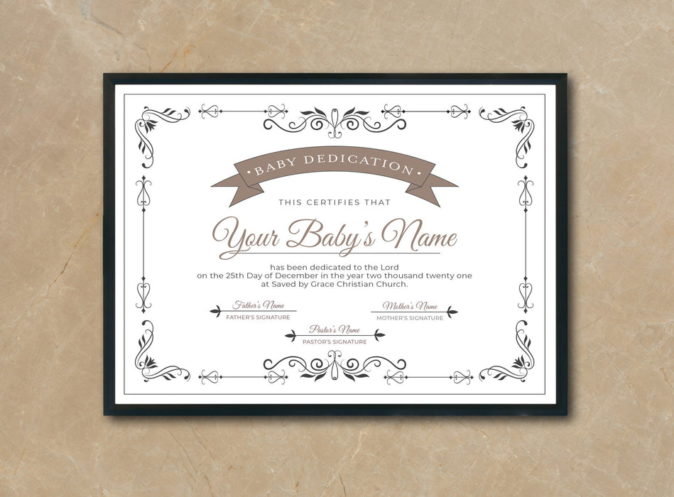 Baby Dedication Certificate, Editable Baby Christening Dedication