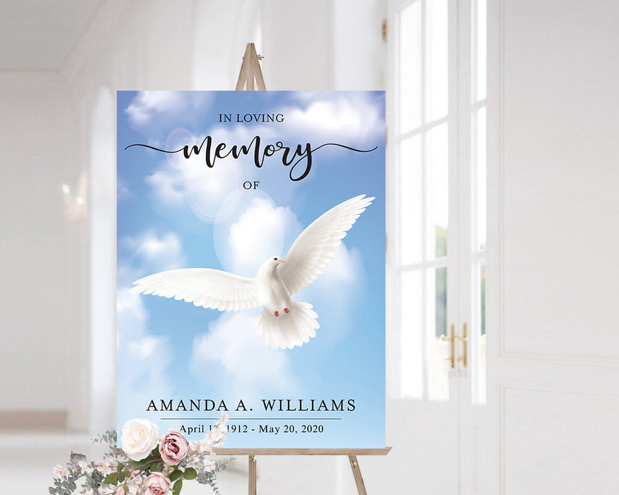 Editable Blue Sky Memorial Service Funeral Welcome Sign