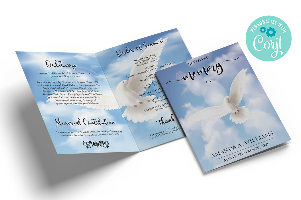 Customizable Blue Sky Funeral Program Template, Editable 4 Page Progra — Posh Park Customizable Blue Sky Funeral Program Template, Editable 4 Page Progra — Posh Park