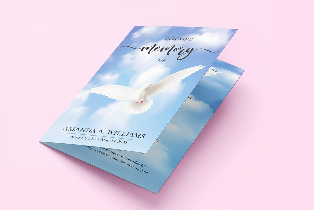 Customizable Blue Sky Funeral Program Template, Editable 4 Page Program for Funeral Print, Printable Funeral Program, Obituary Program Template
