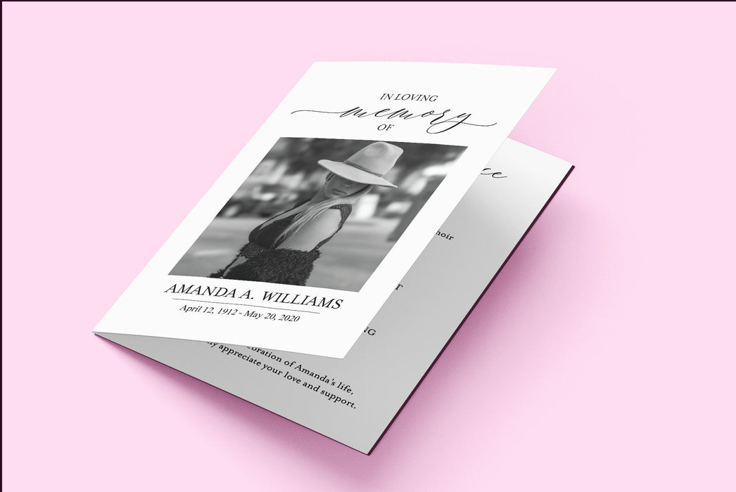 Minimalist Funeral Program, 4 Page Editable Printable Funeral Brochure Editable in Corjl