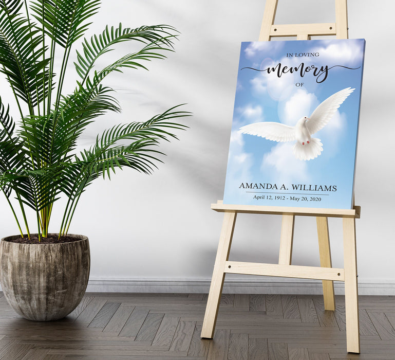 Editable Blue Sky Memorial Service Funeral Welcome Sign