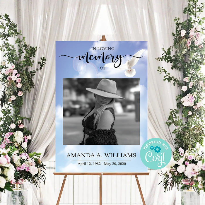 Dove Funeral Welcome Sign, Editable Memorial Service Sign and Funeral Display PRINTABLE