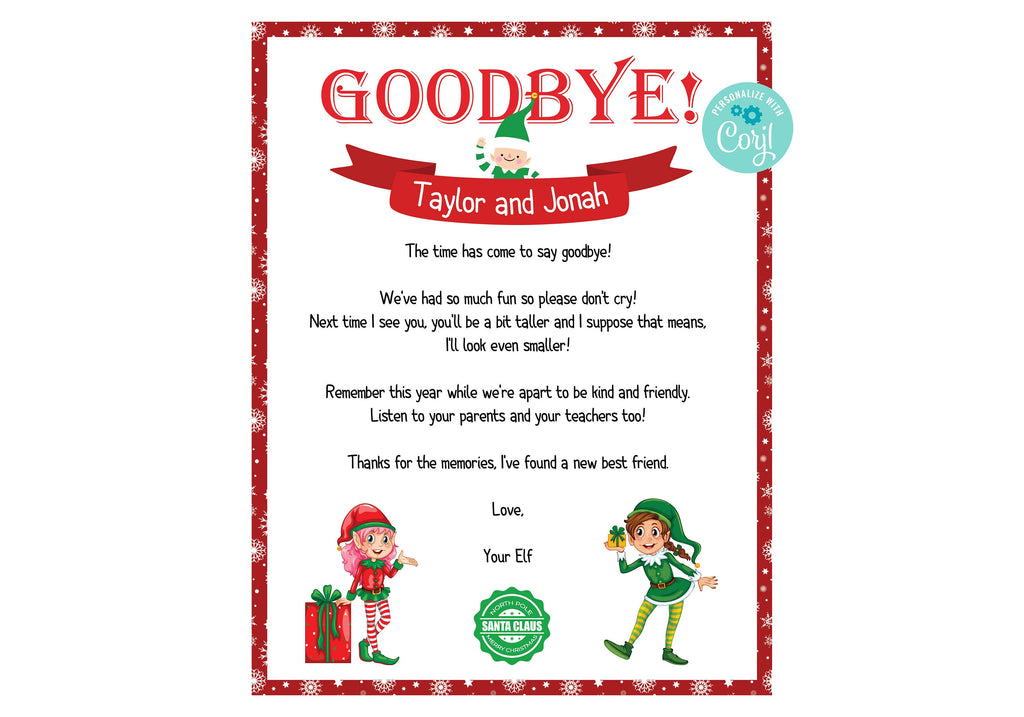 Printable Elf Goodbye Letter Template — Posh Park for Elf Goodbye Letter Printable Free