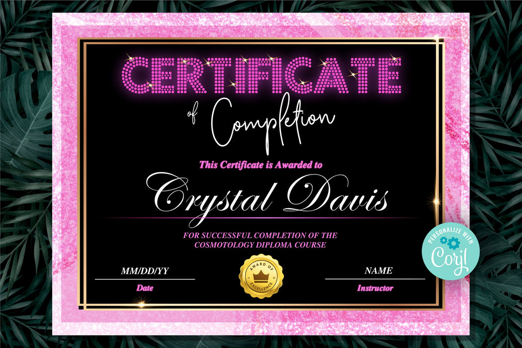 Editable Hair Certificate of Completion Template, DIY Lash Certificate Award