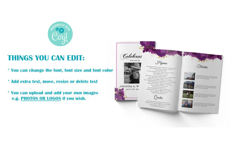 Editable 8 Page Purple Rose Funeral Program Template — Posh Park