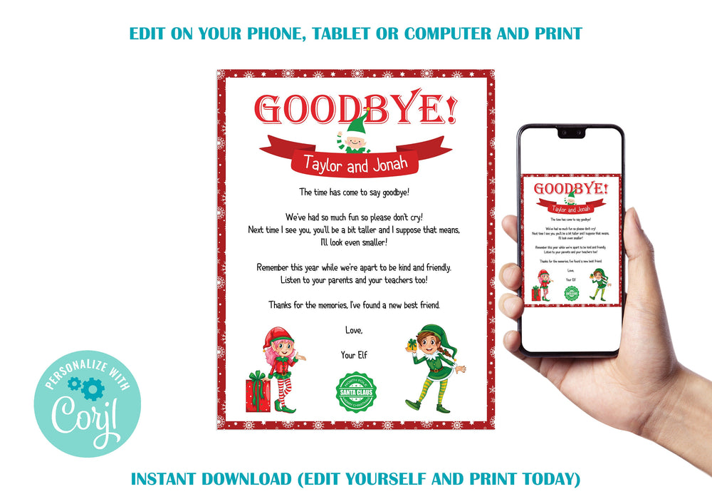 Editable Elf Goodbye Letter Template, Downloadable and Printable Goodbye Elf Letter