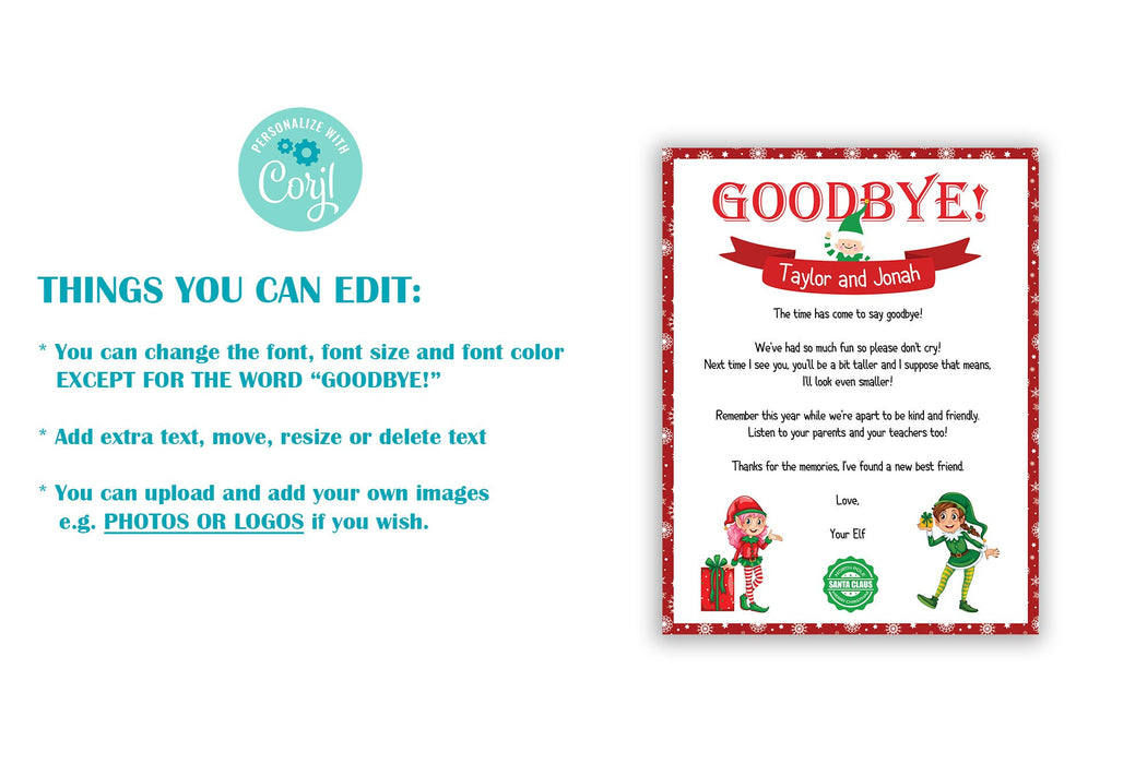 Editable Elf Goodbye Letter Template, Downloadable and Printable Goodbye Elf Letter