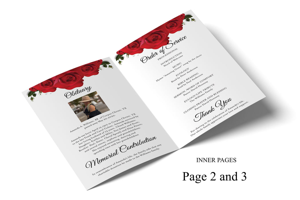 Red Roses Funeral Booklet DIY Red Rose Funeral Program & Obituary Template — Posh Park