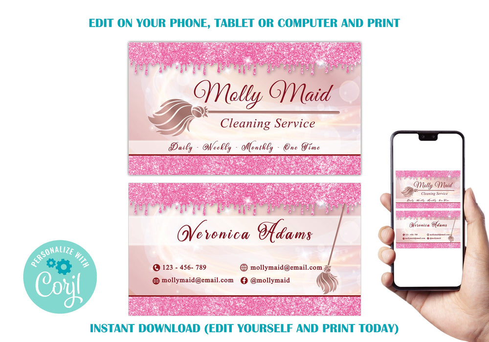 Editable Cleaning Service Business Card Template, Printable Woman Owned Cleaning Business Card for Residential Cleaning Business, Commercial Cleaning Business