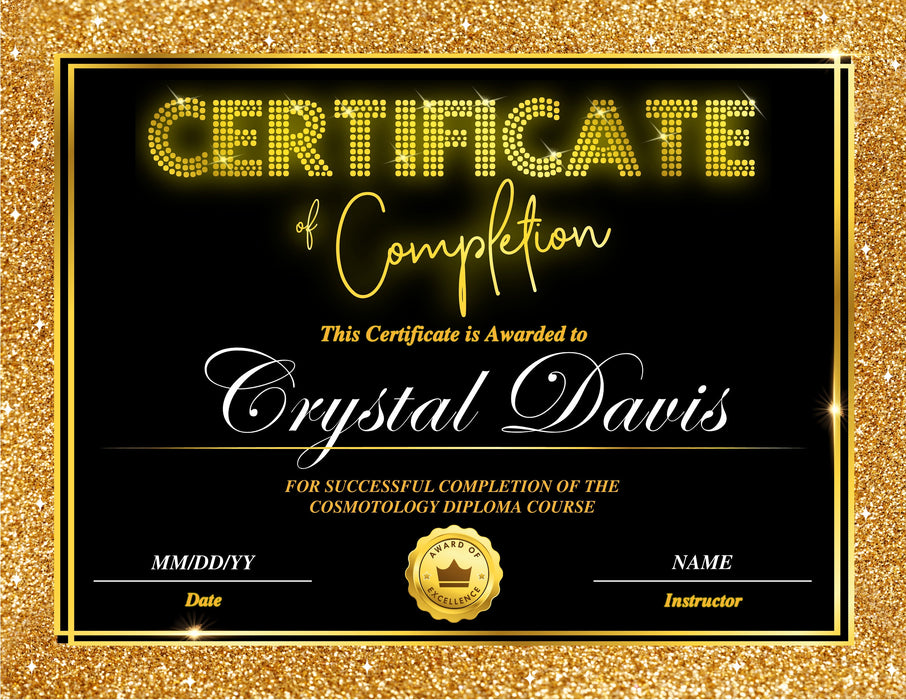 Editable Hair Certificate of Completion Template, DIY Black and Gold Hair Certificate, Customizable Eyelash Certificate Training Course Template