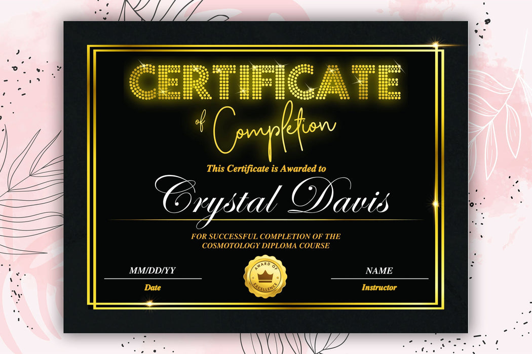 Editable Hair Certificate of Completion Template, Downloadable Black and Yellow Eyelash Certificate Training Course Template