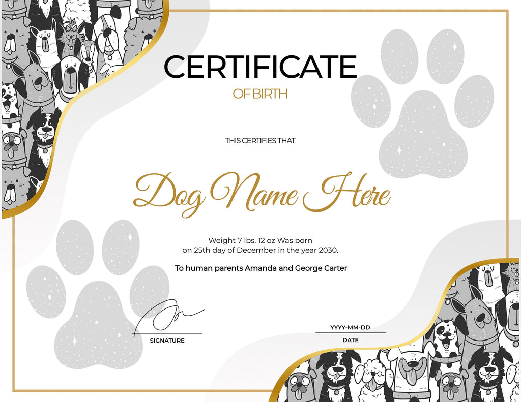 Dog Birth Certificate Template, Puppy Birth Certificate, Breeder Birth — Posh Park dog-birth-certificate-template-puppy-birth-certificate-breeder-birth-posh-park