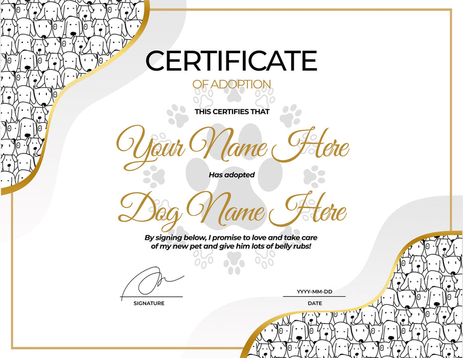 EDITABLE Dog Adoption Certificate Template, Puppy Adoption Certificate, Dog Printable Certificate