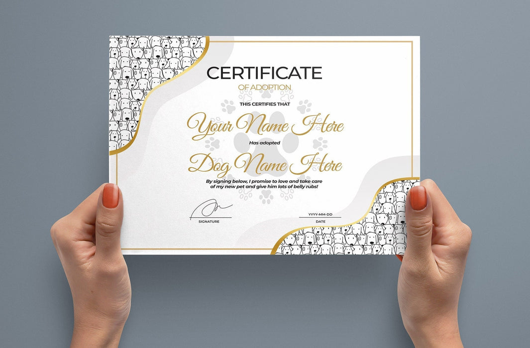 EDITABLE Dog Adoption Certificate Template, Puppy Adoption Certificate, Dog Printable Certificate