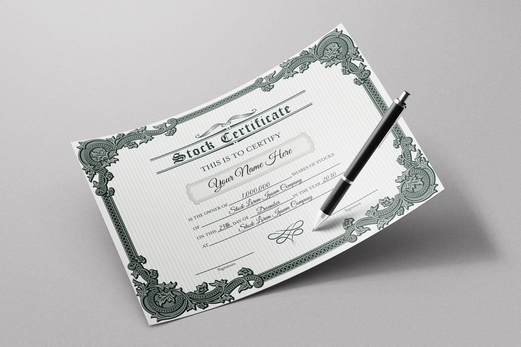 EDITABLE Stock Certificate Template, DIY Certificate of Stock, Corporate Common Stock Certificate