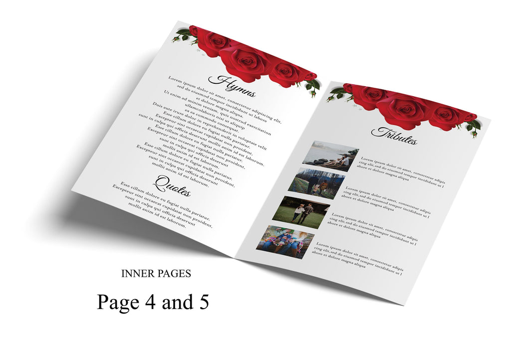 Red Roses Funeral Booklet DIY Red Rose Funeral Program & Obituary Template — Posh Park