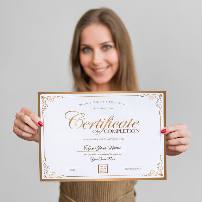 Custom Certificate of Completion Template, Training Course Certificate Template, Gold DIY Template