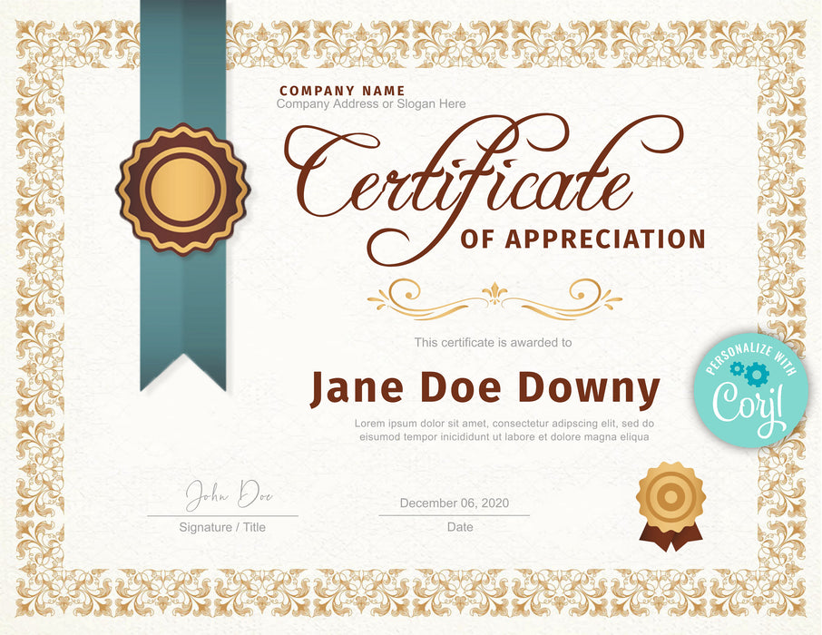 Editable Certificate of Appreciation Template