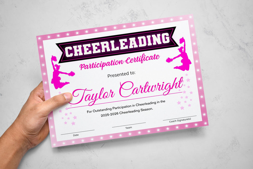 EDITABLE Cheerleader Certificate, Cheerleading Award, Cheerleading Printable, Sports Award