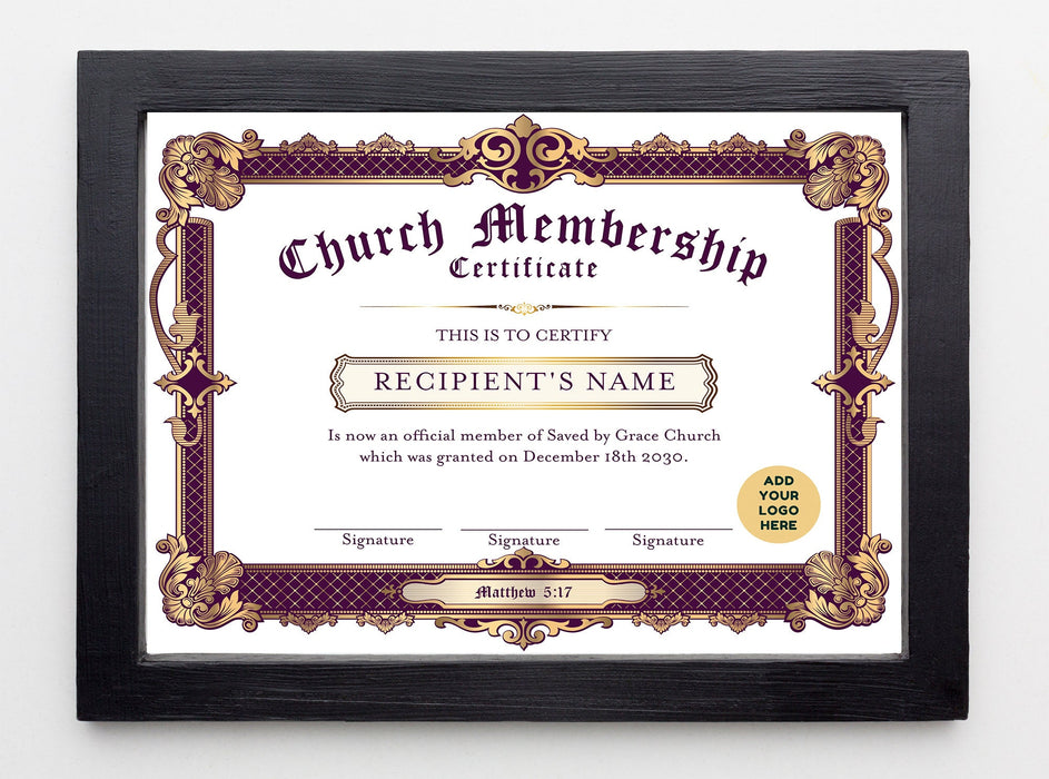 DIY Church Membership Certificate Editable Template, Purple and Gold DIY Editable Ministry Certificate