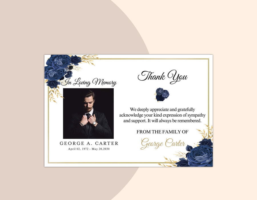 Editable Rose Sympathy Thank You Card for Man or Woman, Downloadable and Printable Funeral Thank You Card Template