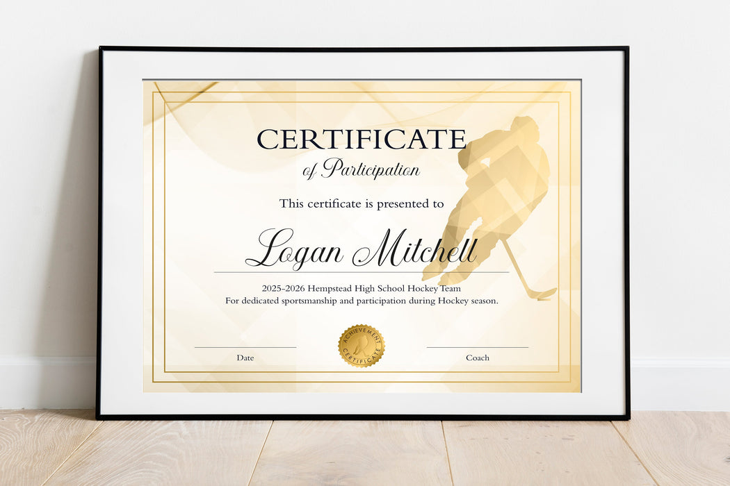Editable Hockey Certificate, Downloadable Printable Hockey Award