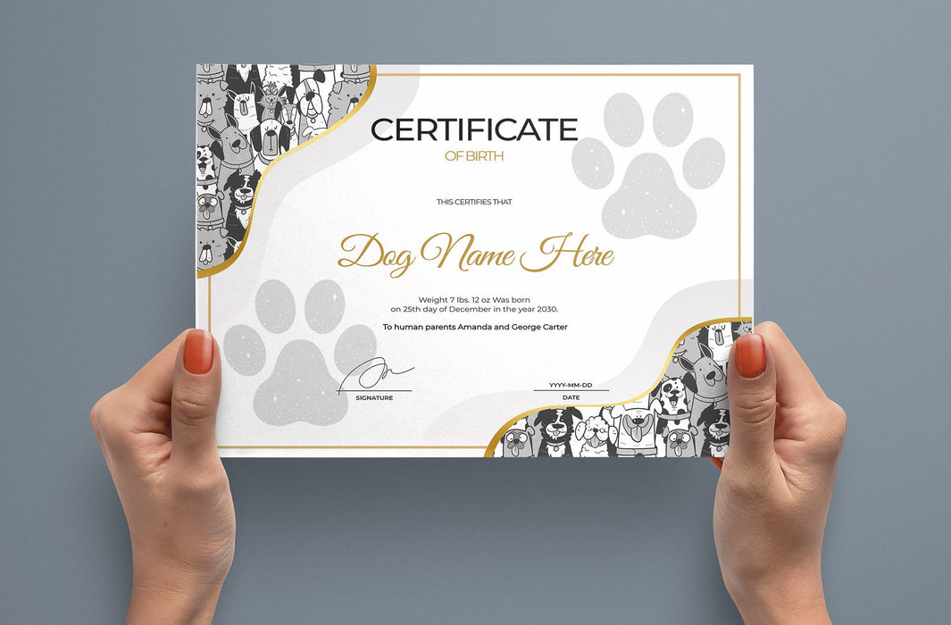 Dog Birth Certificate Template, Puppy Birth Certificate, Breeder Birth Form