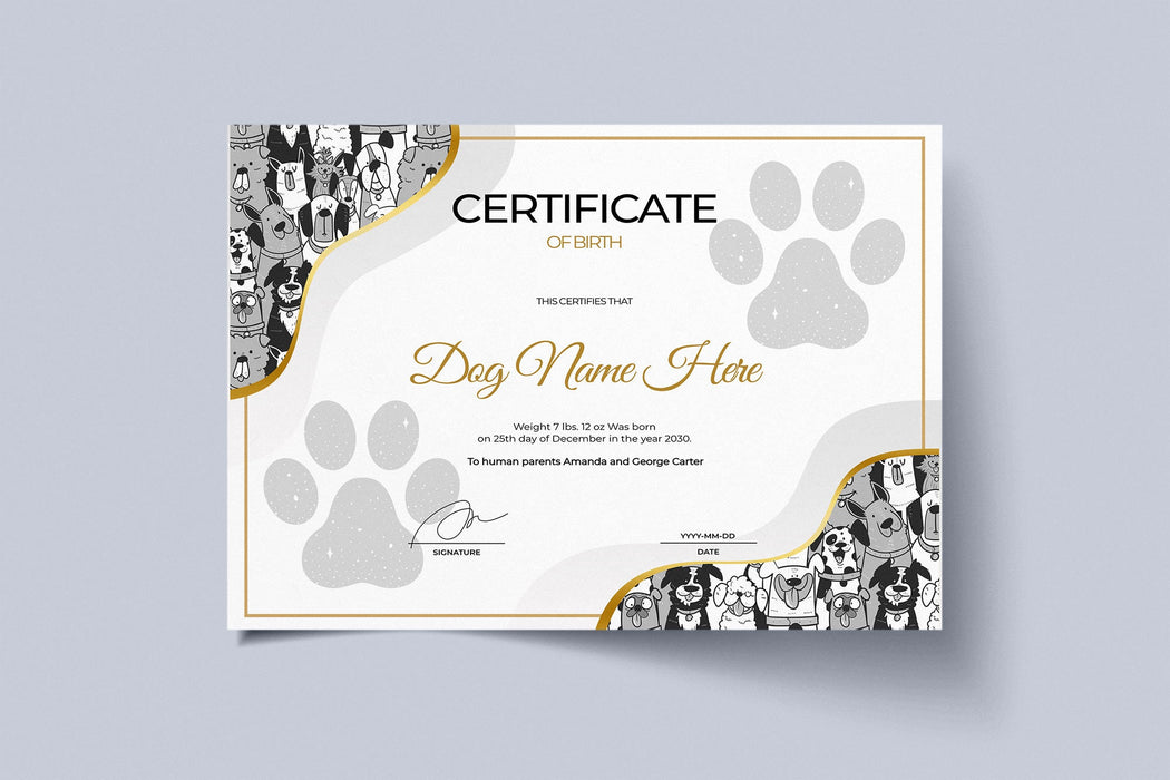 Puppy Birth Certificate Template Free Puppy birth certificate template free