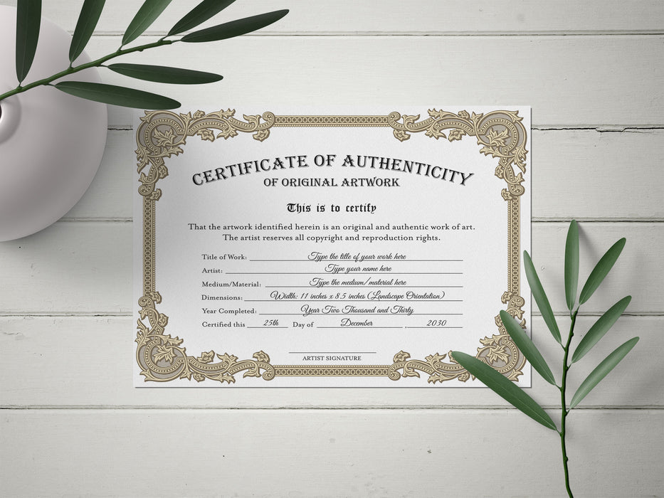 EDITABLE Certificate of Authenticity for Artwork, Diy Authenticity Certificate Brown Beige